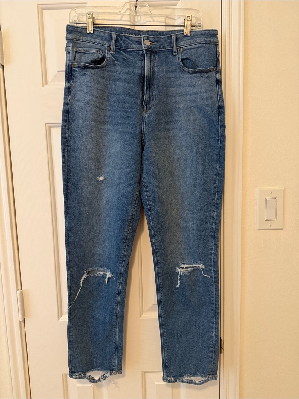 American Eagle Outfitters High-Rise Distressed Medium Blue Jeans